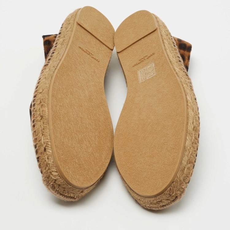 Pre Owned Saint Laurent Brown Suede Leopard Print Espadrille Flats Size 37.5