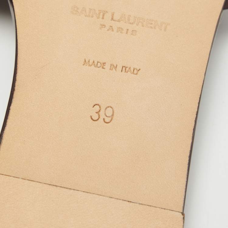 Pre Owned Saint Laurent Burgundy Patent Tribute Flat Slides Size 39