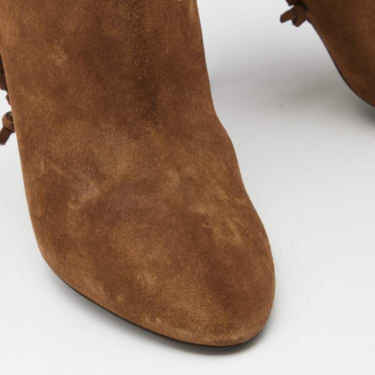 Pre Owned Saint Laurent Brown Suede Knee Length Boots Size 38