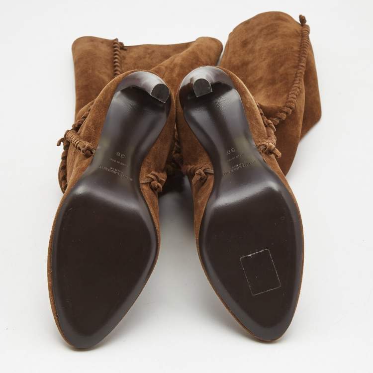 Pre Owned Saint Laurent Brown Suede Knee Length Boots Size 38