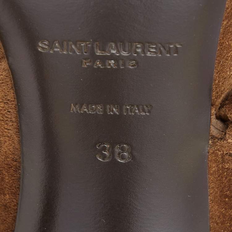 Pre Owned Saint Laurent Brown Suede Knee Length Boots Size 38