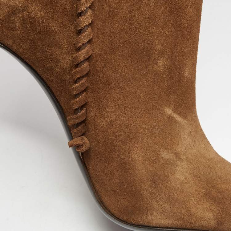 Pre Owned Saint Laurent Brown Suede Knee Length Boots Size 38