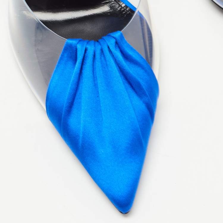 Pre Owned Saint Laurent Blue Satin and PVC Chica Slingback Pumps Size 40