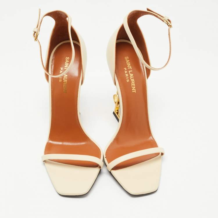 مملوكة مسبقًا Saint Laurent Cream Leather  Opyum Sandals Size 39
