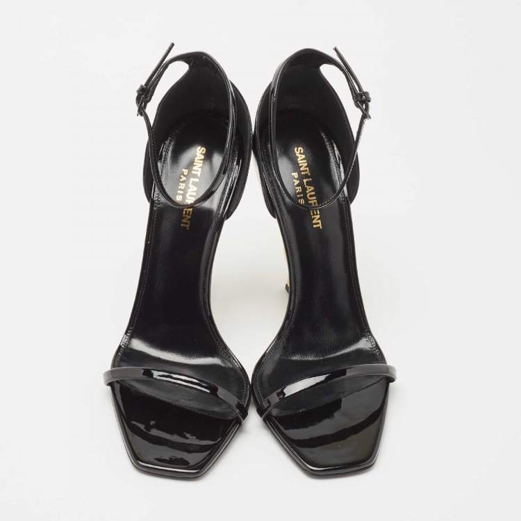 Pre Owned Saint Laurent Black Patent Leather Opyum Ankle Strap Sandals Size 40