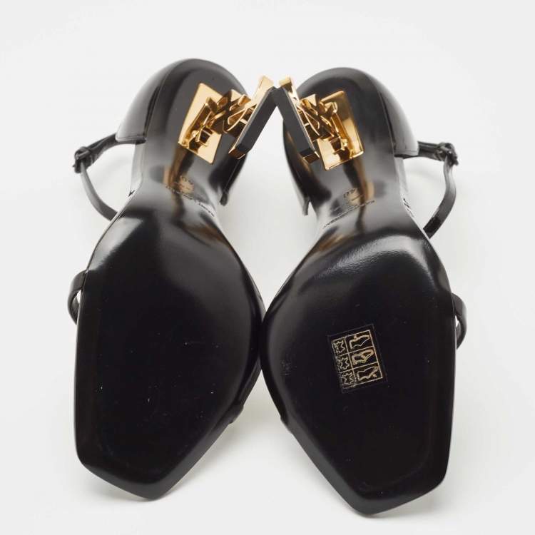 Pre Owned Saint Laurent Black Patent Leather Opyum Ankle Strap Sandals Size 40