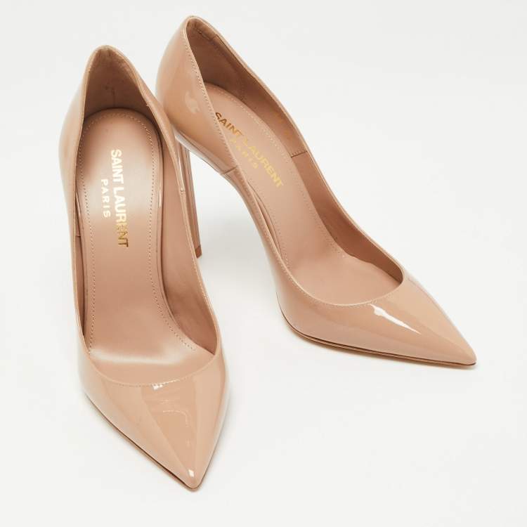 Pre Owned Saint Laurent Beige Patent Leather Anja Pumps Size 35