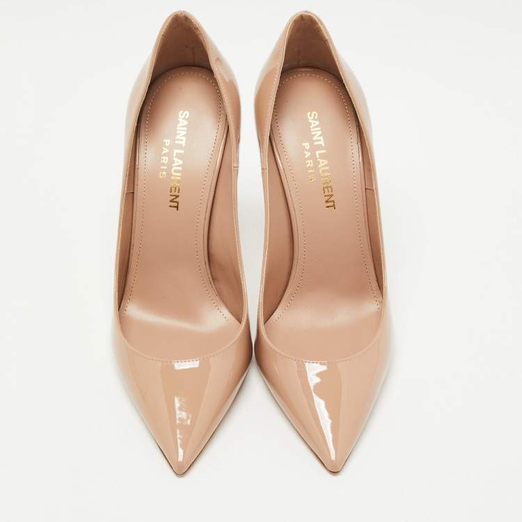 Pre Owned Saint Laurent Beige Patent Leather Anja Pumps Size 35
