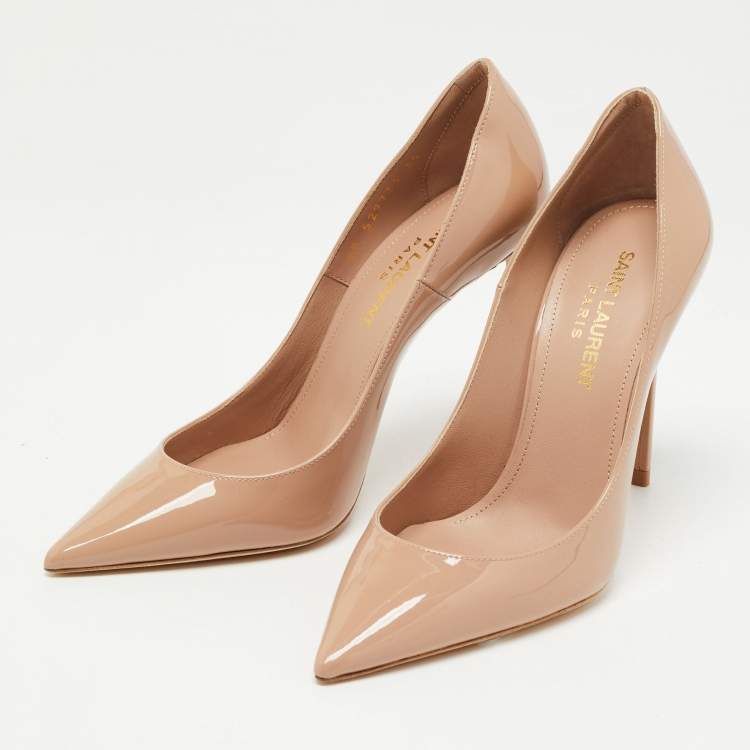Pre Owned Saint Laurent Beige Patent Leather Anja Pumps Size 35