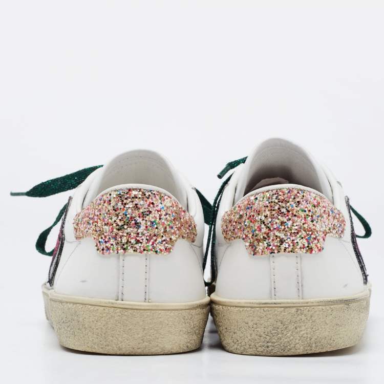 Pre Owned Saint Laurent White Leather Court Classic SL/37 Diamond Patch Sneakers Size 40