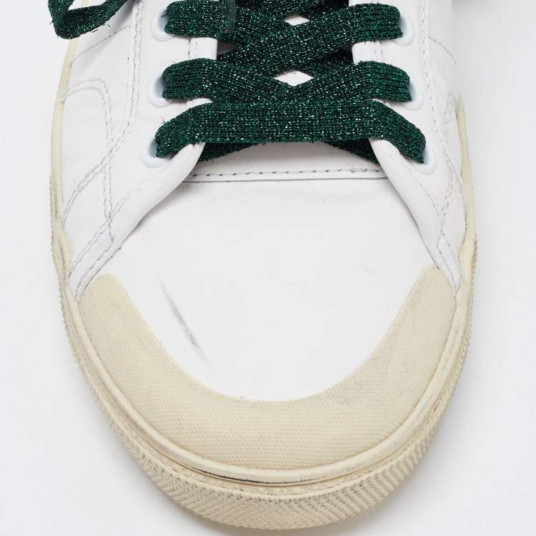 Pre Owned Saint Laurent White Leather Court Classic SL/37 Diamond Patch Sneakers Size 40