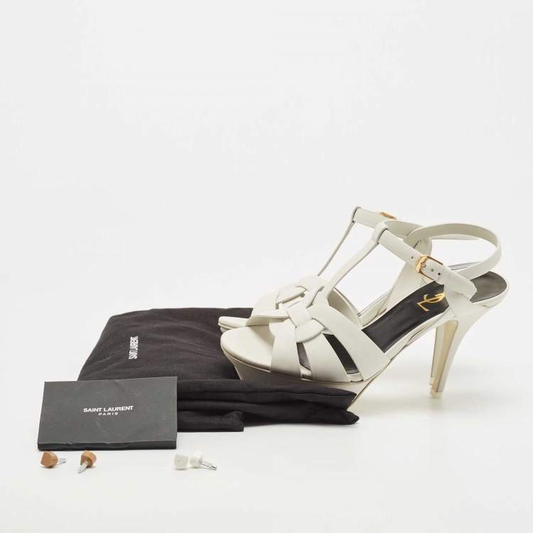 Pre Owned Saint Laurent White Leather Tribute  Sandals Size 37