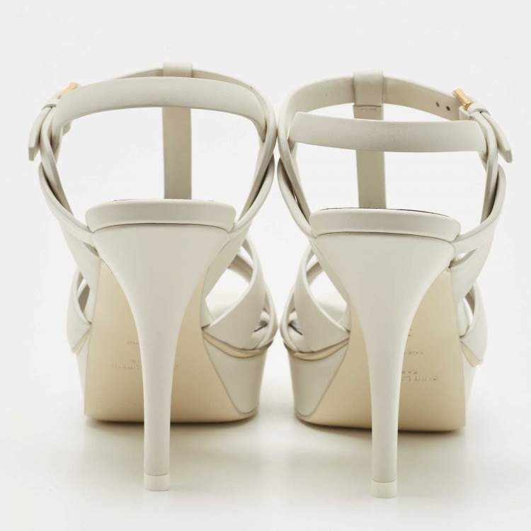 Pre Owned Saint Laurent White Leather Tribute  Sandals Size 37