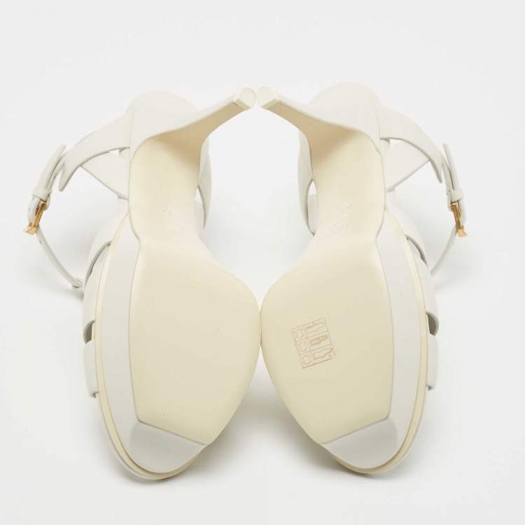 Pre Owned Saint Laurent White Leather Tribute  Sandals Size 37