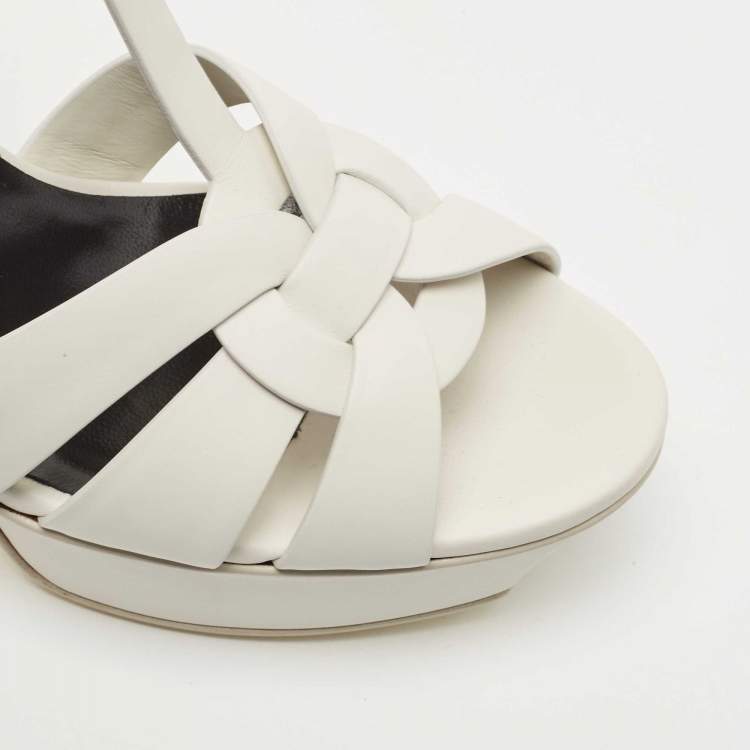 Pre Owned Saint Laurent White Leather Tribute  Sandals Size 37