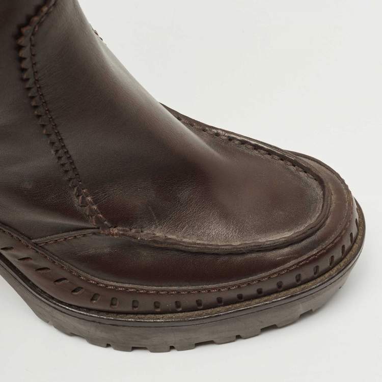 مملوكة مسبقًا Saint Laurent Brown Leather Knee Length Boots Size 38.5