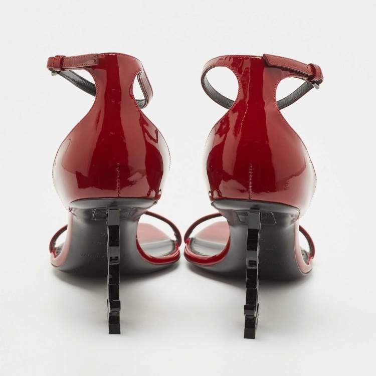 Pre Owned Saint Laurent Burgundy Patent Leather Opyum Sandals Size 36