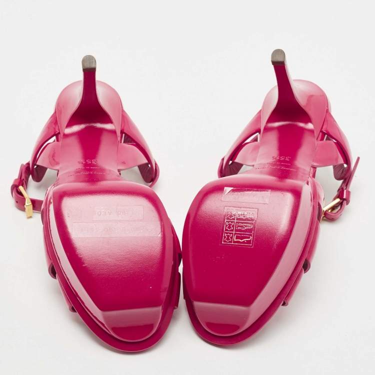 Pre Owned Saint Laurent Pink Patent Leather Tribute Sandals Size 35.5