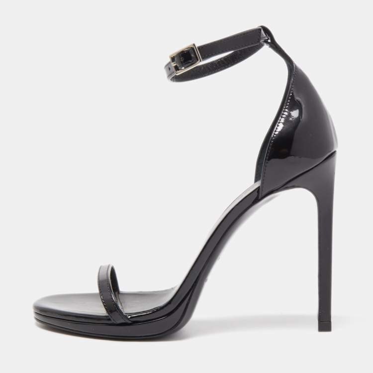 Pre Owned Saint Laurent Black Patent Leather Jane Sandals Size 35
