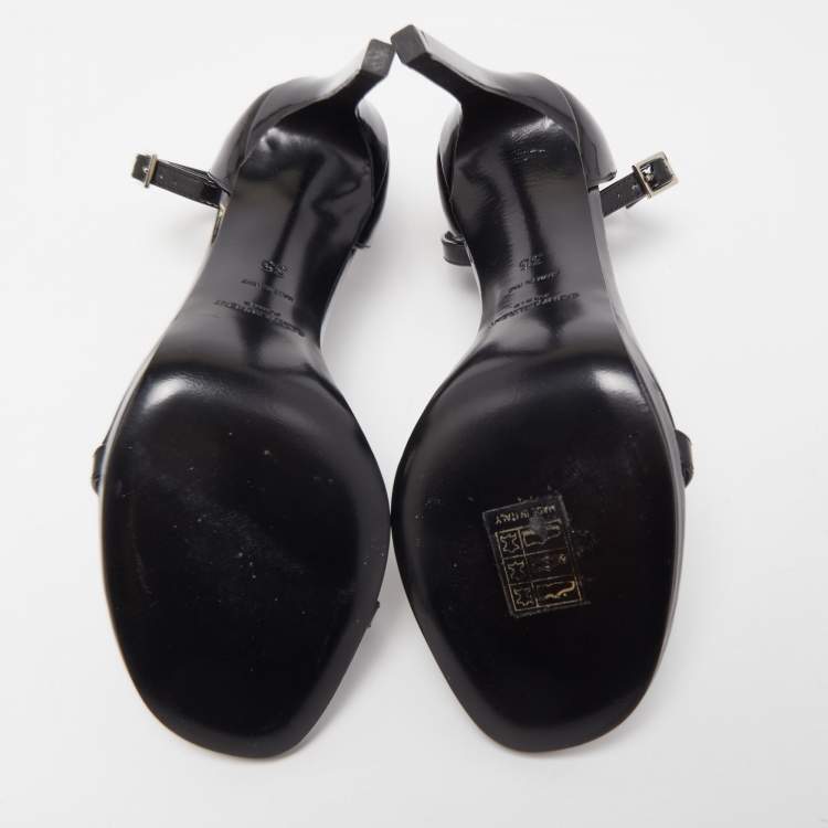 Pre Owned Saint Laurent Black Patent Leather Jane Sandals Size 35