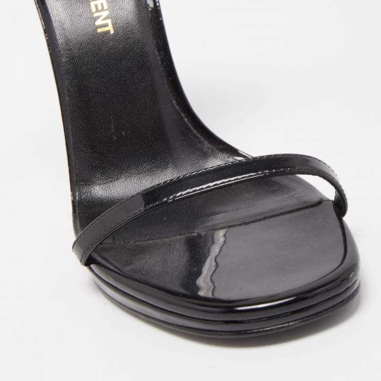 Pre Owned Saint Laurent Black Patent Leather Jane Sandals Size 35