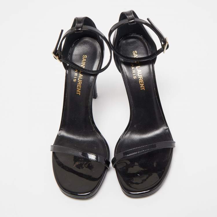 Pre Owned Saint Laurent Black Patent Leather Jane Sandals Size 35