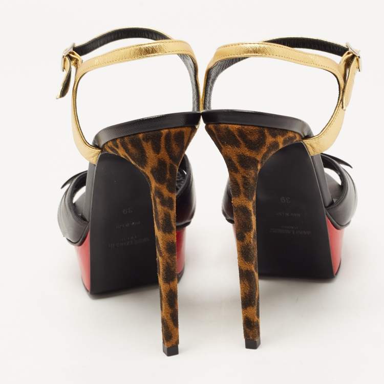 Pre Owned Saint Laurent Black Leather Bow Platform Ankle Strap Sandals Size 39