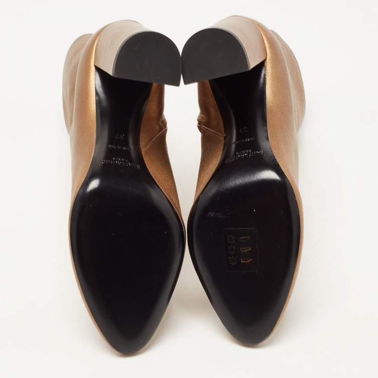 Pre Owned Saint Laurent Gold Leather Ankle Booties Size 37