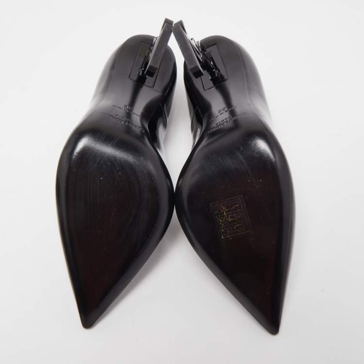 Pre Owned Saint Laurent Black Patent Leather Opyum Pointed Toe Pumps Size 36