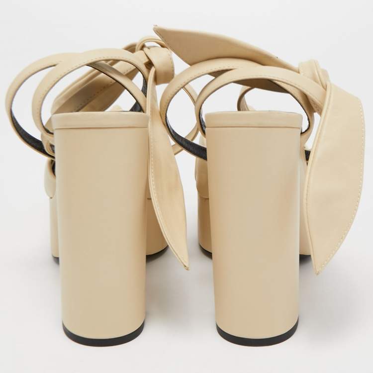 Pre Owned Saint Laurent Cream Leather Bianca Ankle Tie Sandals Size 37.5