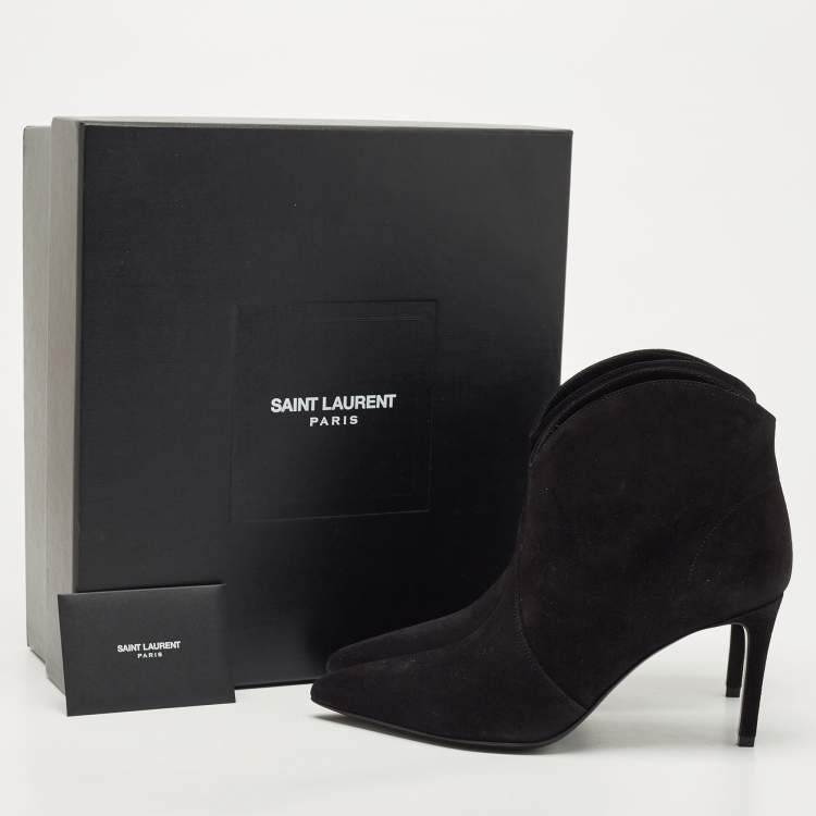 Pre Owned Saint Laurent Black Suede  Pointed Toe Ankle Booties Size 38