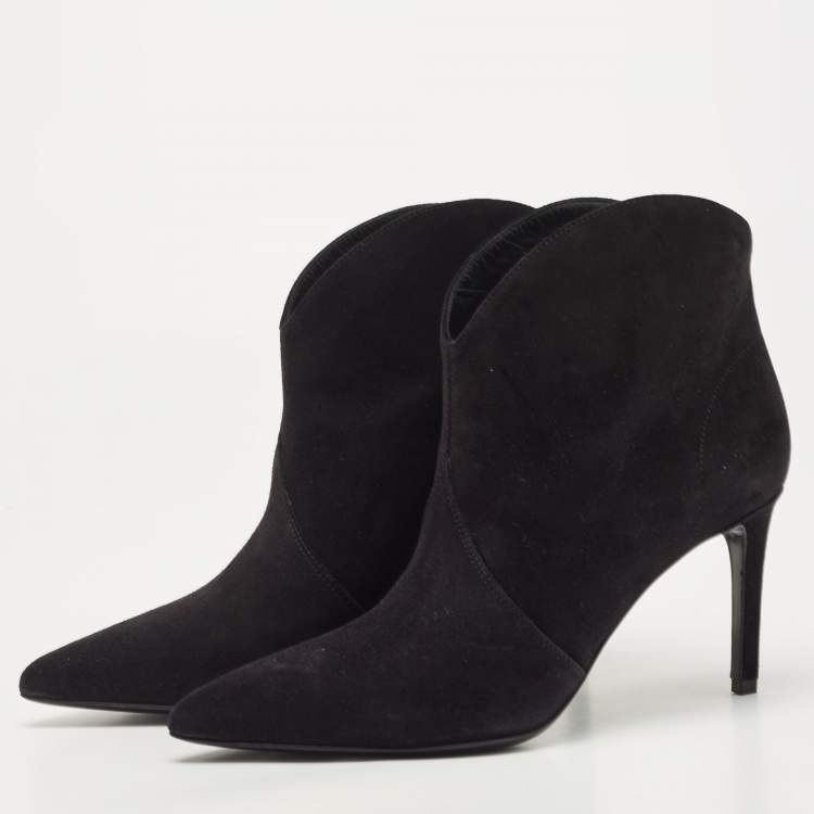 Pre Owned Saint Laurent Black Suede  Pointed Toe Ankle Booties Size 38