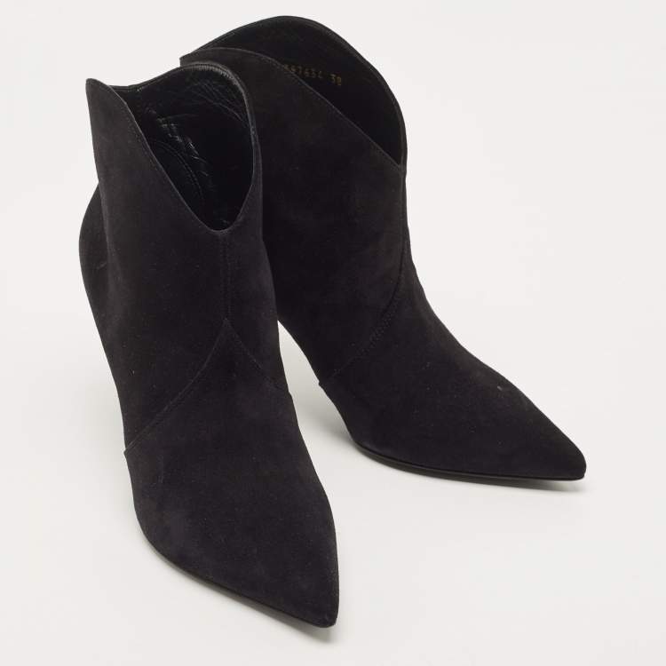 Pre Owned Saint Laurent Black Suede  Pointed Toe Ankle Booties Size 38