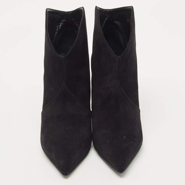 Pre Owned Saint Laurent Black Suede  Pointed Toe Ankle Booties Size 38