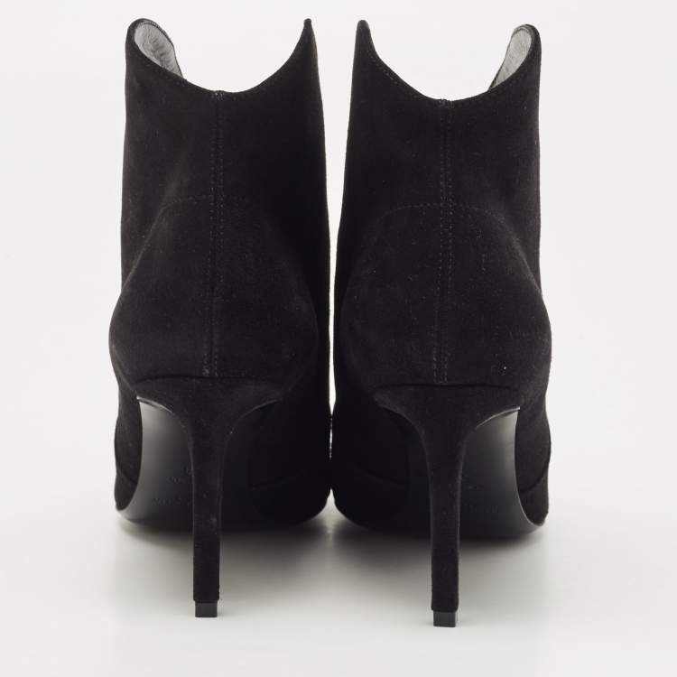Pre Owned Saint Laurent Black Suede  Pointed Toe Ankle Booties Size 38