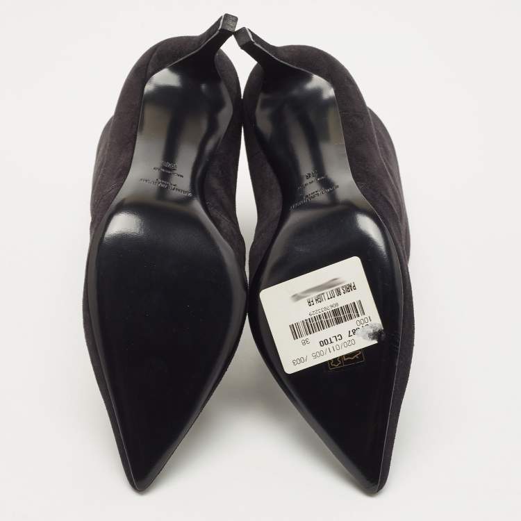 Pre Owned Saint Laurent Black Suede  Pointed Toe Ankle Booties Size 38