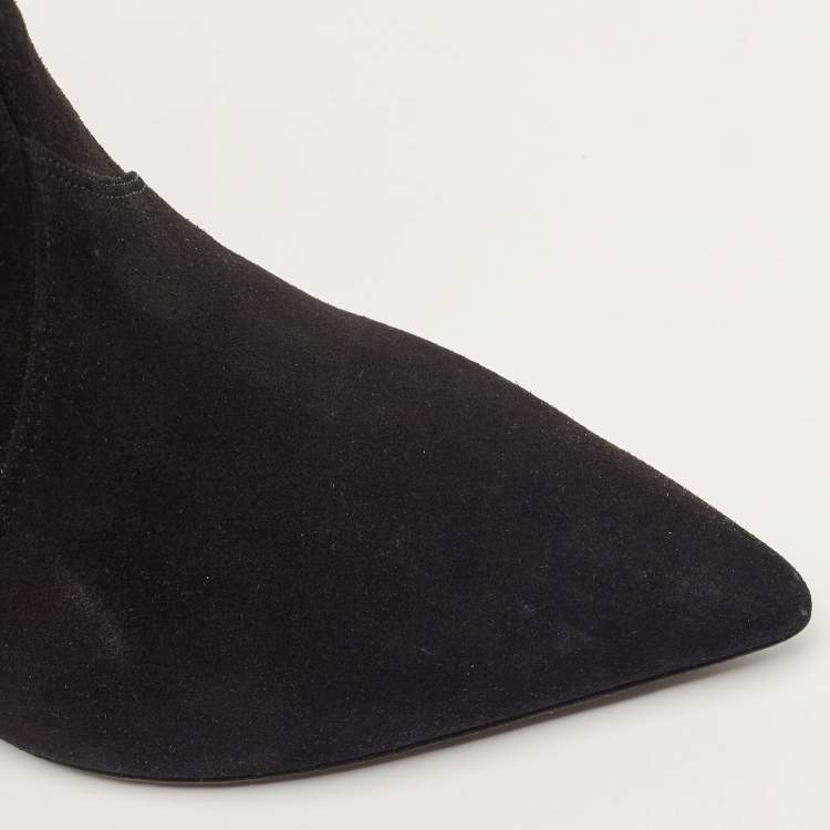 Pre Owned Saint Laurent Black Suede  Pointed Toe Ankle Booties Size 38