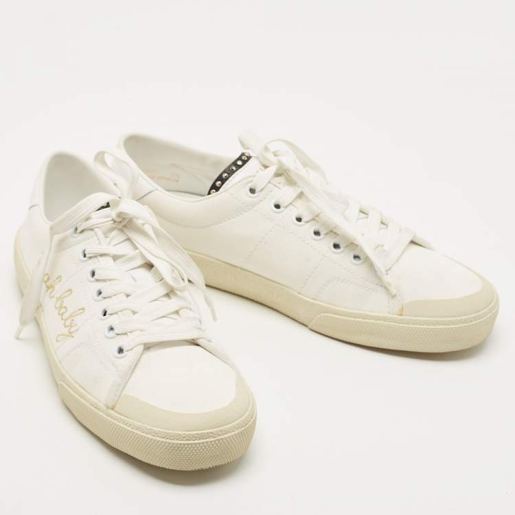 Pre Owned Saint Laurent White Canvas Yeah Baby Embroidered Low Top Sneakers Size 37.5
