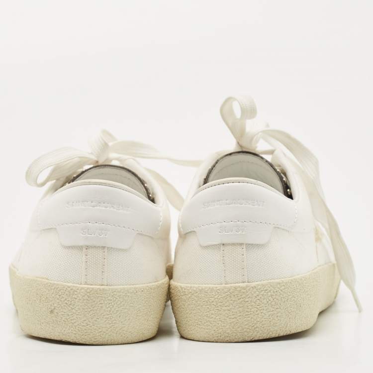 Pre Owned Saint Laurent White Canvas Yeah Baby Embroidered Low Top Sneakers Size 37.5