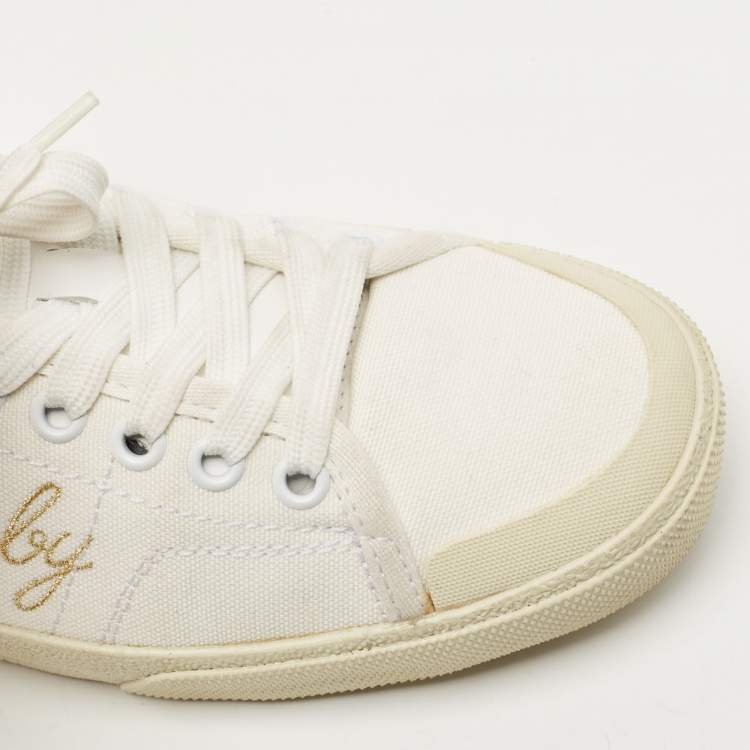 Pre Owned Saint Laurent White Canvas Yeah Baby Embroidered Low Top Sneakers Size 37.5