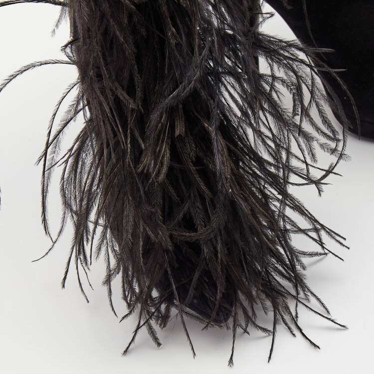 Saint Laurent Black Suede and Feather Zizi Ankle Booties Size 39