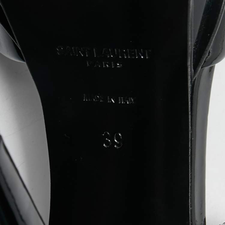 Pre Owned Saint Laurent Paris Black Patent Leather Tribute Lips Platform Ankle Strap Sandals Size 39