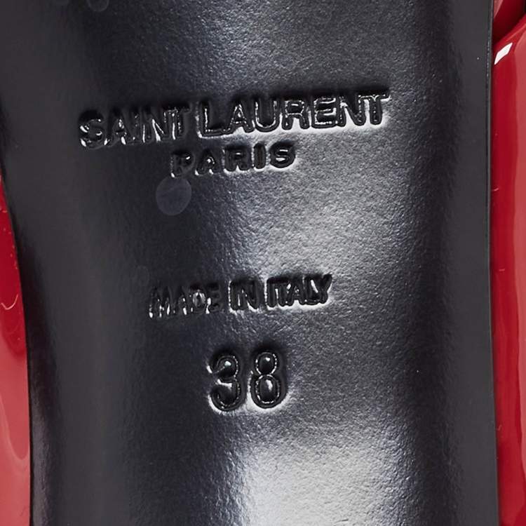 Pre Owned Saint Laurent Red Patent Leather Loulou Criss Cross Slide Sandals Size 38