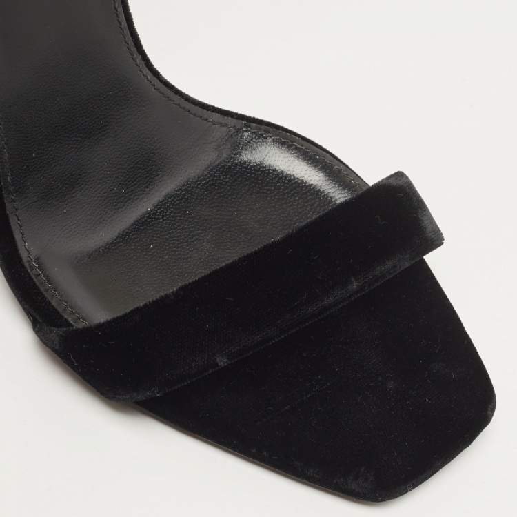 Pre Owned Saint Laurent Black Velvet Amber Ankle Strap Sandals Size 39.5