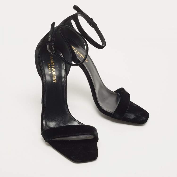 Pre Owned Saint Laurent Black Velvet Amber Ankle Strap Sandals Size 39.5