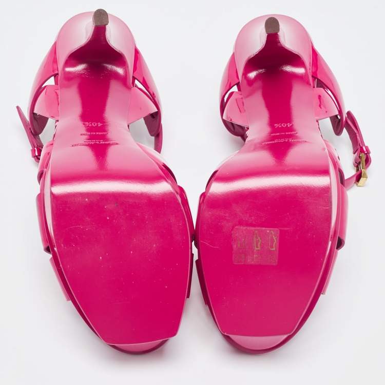 Pre Owned Saint Laurent Paris Pink Leather Tribute Platform Sandals Size 40.5