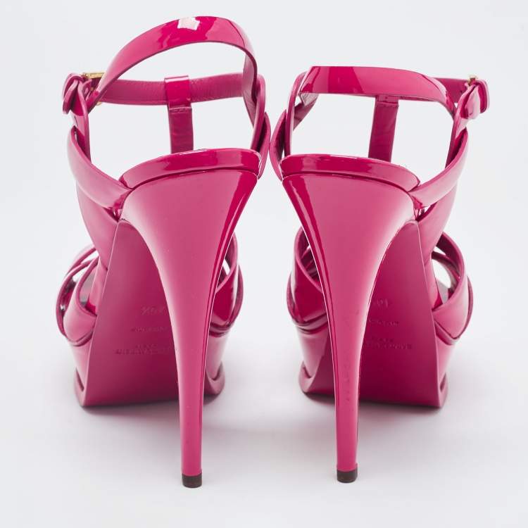 Pre Owned Saint Laurent Paris Pink Leather Tribute Platform Sandals Size 40.5