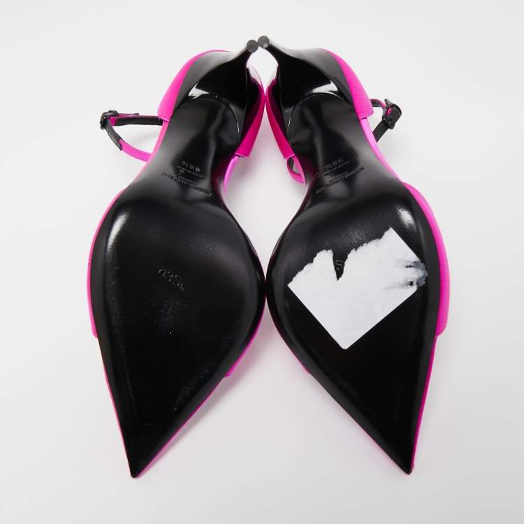 Pre Owned Saint Laurent Pink Satin Ankle Strap Cutout Toe Pumps Size 39.5