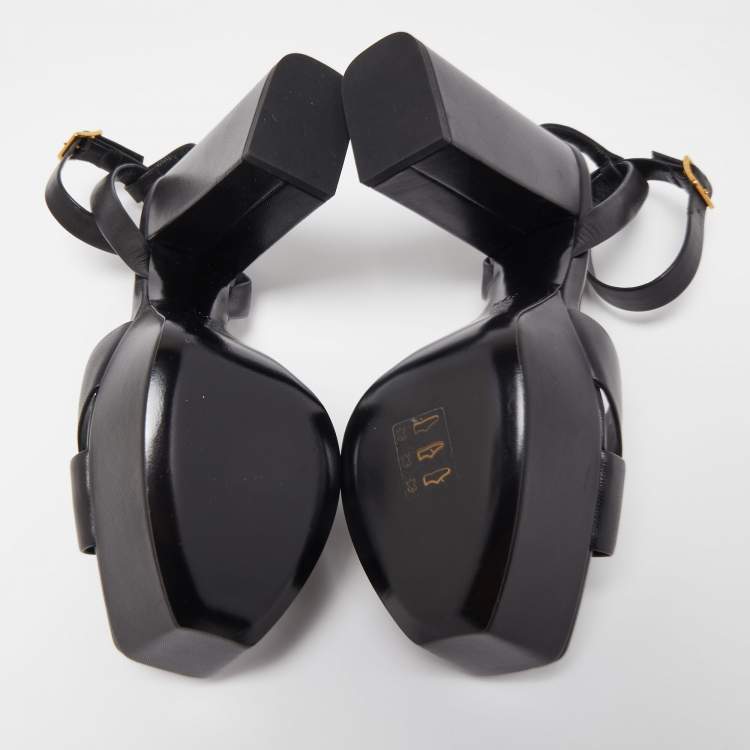 مملوكة مسبقًا Saint Laurent Black Leather Tribute Platform Sandals Size 39.5
