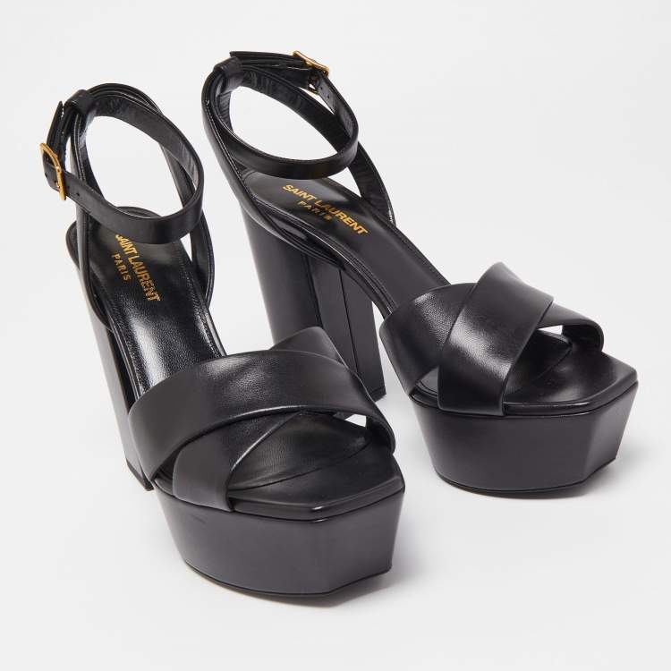 مملوكة مسبقًا Saint Laurent Black Leather Tribute Platform Sandals Size 39.5